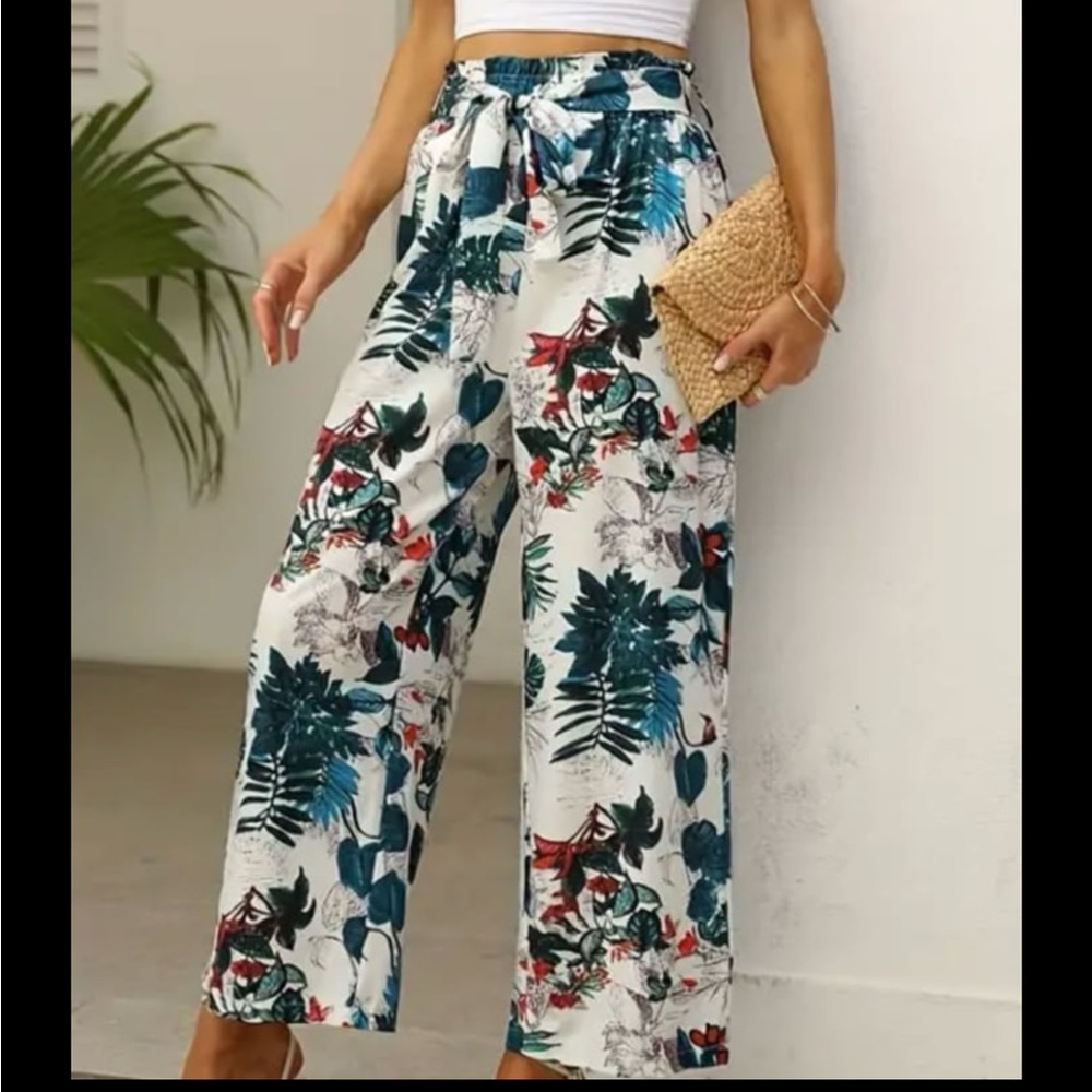 High Waist Wide Leg Pants, Bowknot Front